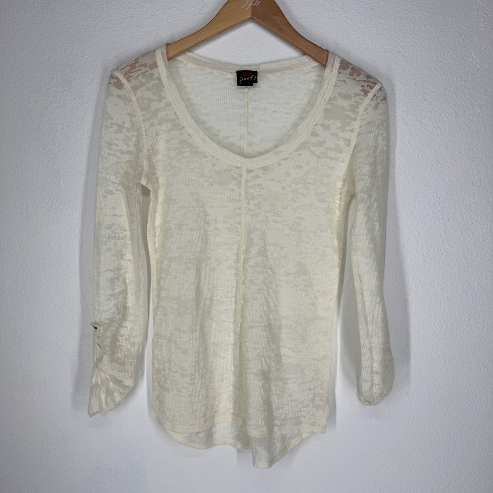 Vintage Gauze Burnout Waffle Knit Sheer Scoop Neck‎ Top Medium Ivory Y2K Indie